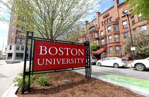 Sign for Boston University outside of school