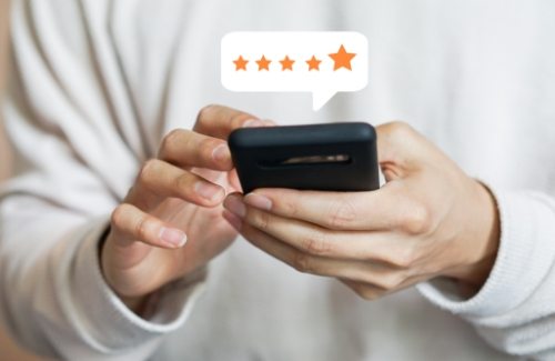 Leaving a five star review on a smartphone