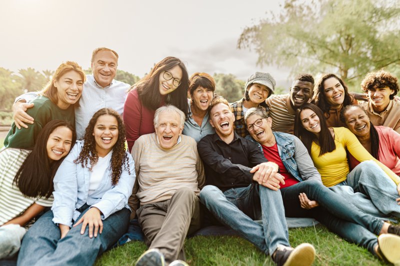 Generations of people having fun at a park